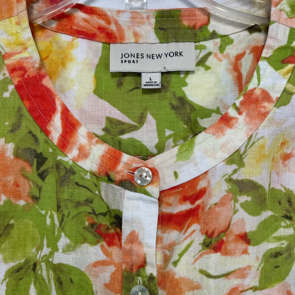 Jones New York Sport Women's Linen Blend Floral Tunic Top Size Large - Picture 3 of 15